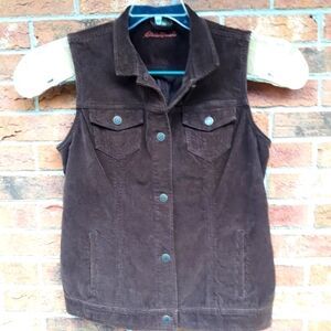 Eddie Bauer Women's Corduroy Vest Large Tall Chocolate Brown Unlined Button Up